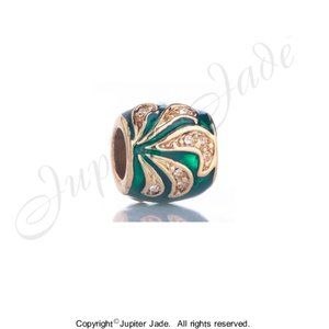 FREE S/H Pugster Gold Emerald Crystal Charm - Fits Pandora